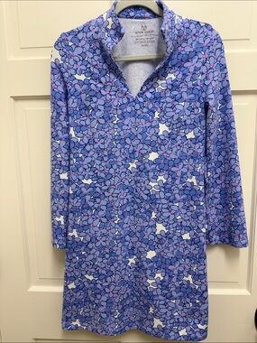 MAHI GOLD Periwinkle Blue Floral Long Sleeve Shift Dress with Pink Accents